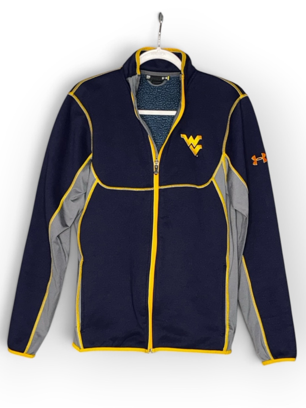 Under Armour WVU West Virginia Womens Small Sherpa Full-Zip Jacket Navy Gold EUC